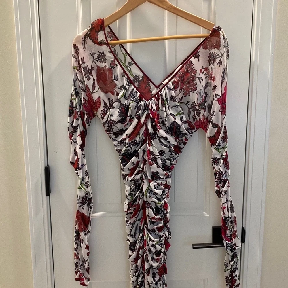 DVF floral gathered fitted king sleeve dress Size 10 - Picture 8 of 8